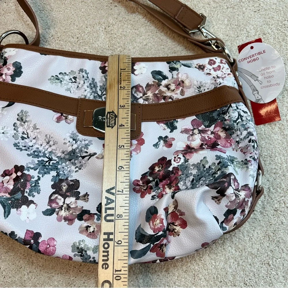 Rosetti Convertible Hobo Crossbody Bag Purse Brown Pink Floral